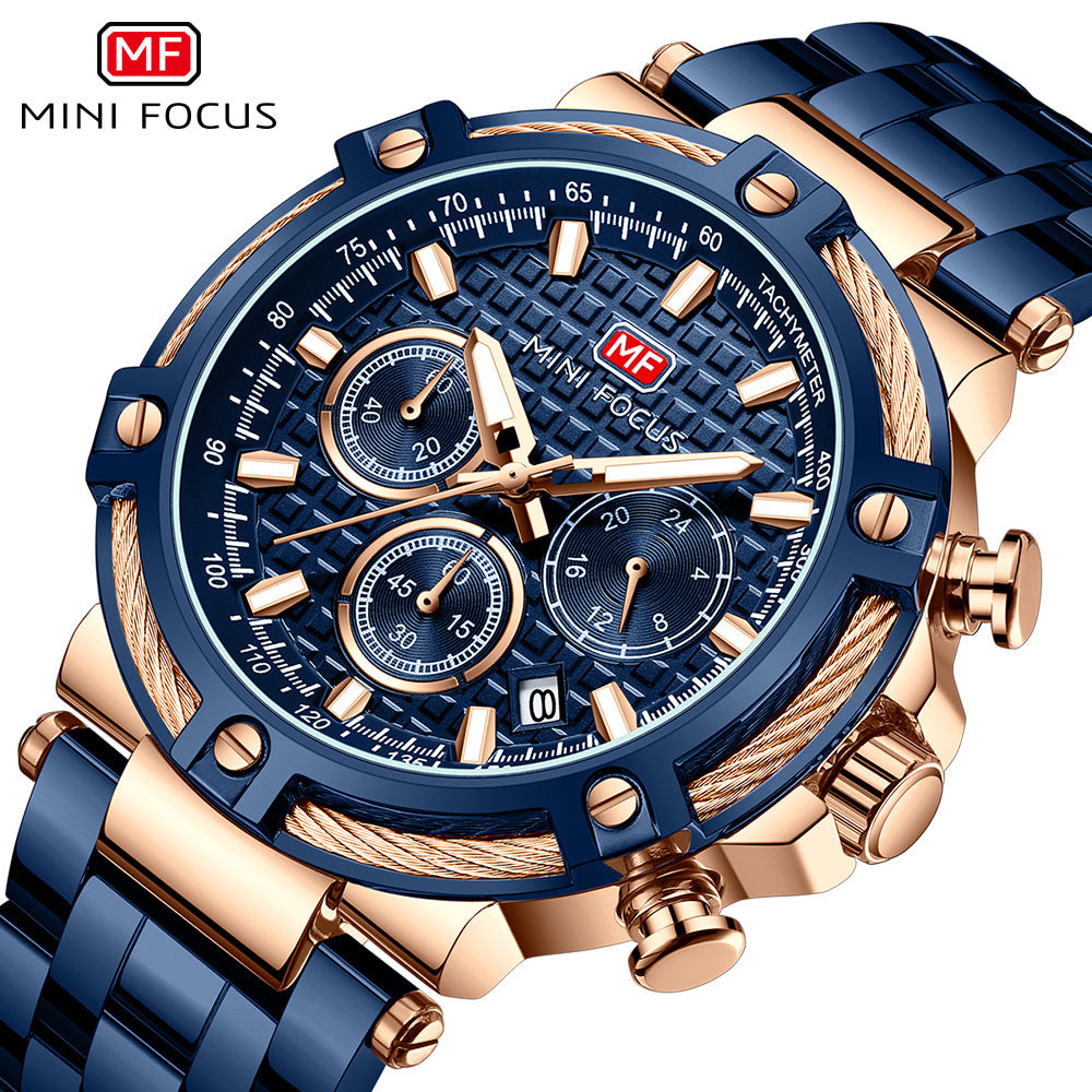 Mini Focus Men's Casual Watch - Waterproof Quartz Luminous Steel Band