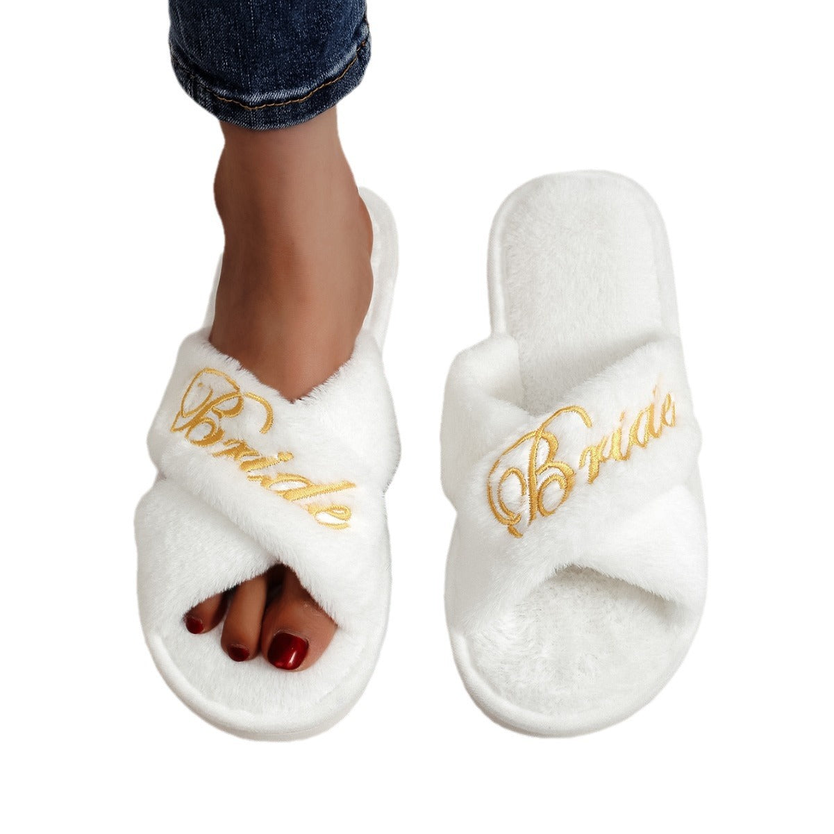 Embroidery plush slippers