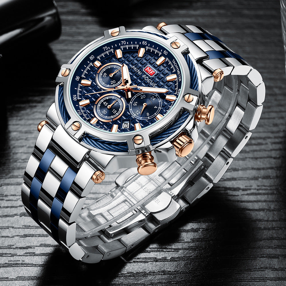 Mini Focus Men's Casual Watch - Waterproof Quartz Luminous Steel Band