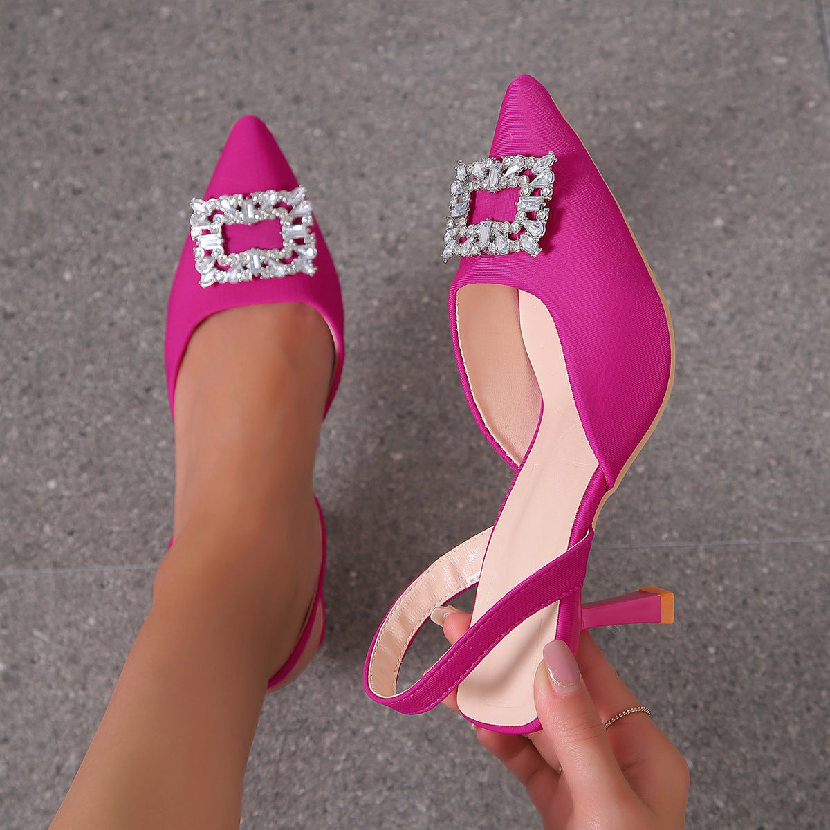 New Green Rhinestone Fairy Pointed Toe High Heel Sandals with Cross Border