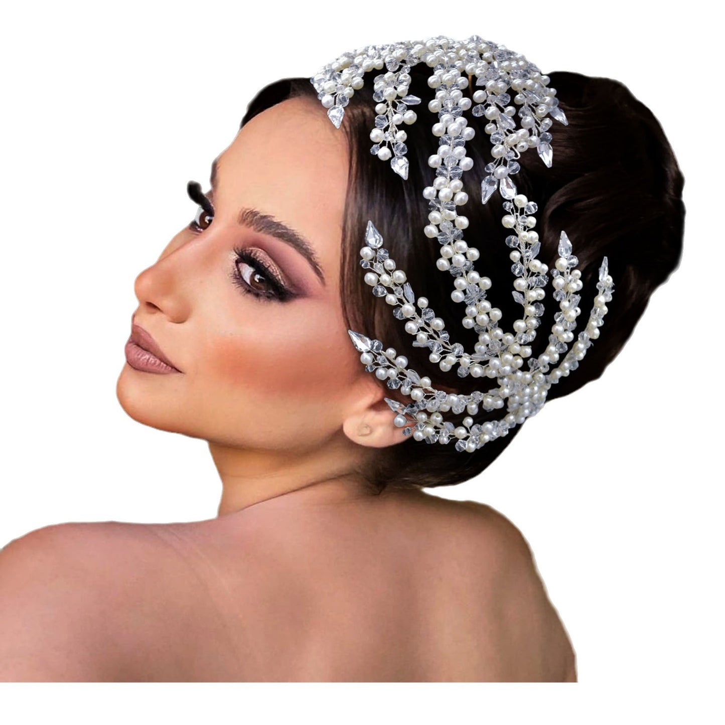 Bridal crystal pearl pressed styling wedding dress headband