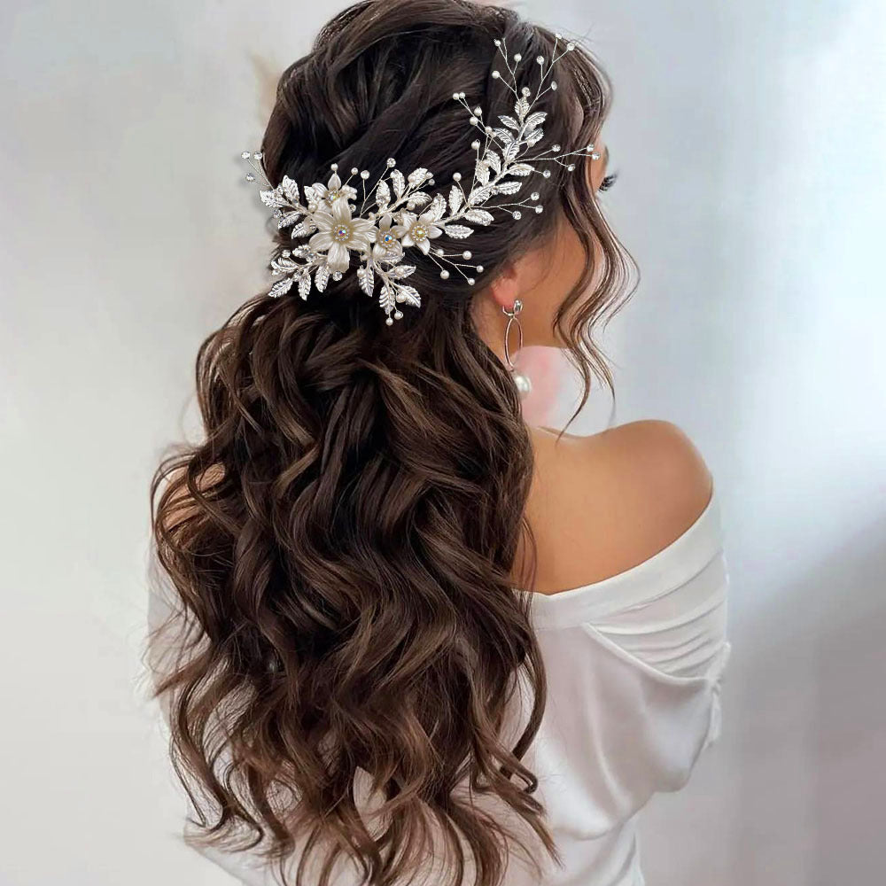 Bridal elegant temperament alloy leaf three-dimensional flower handmade tiara
