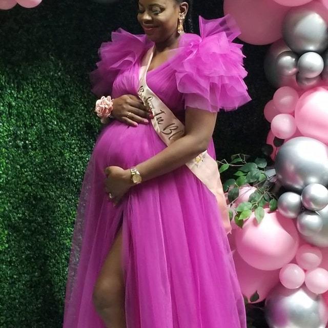 Floral Mesh Maternity Gown