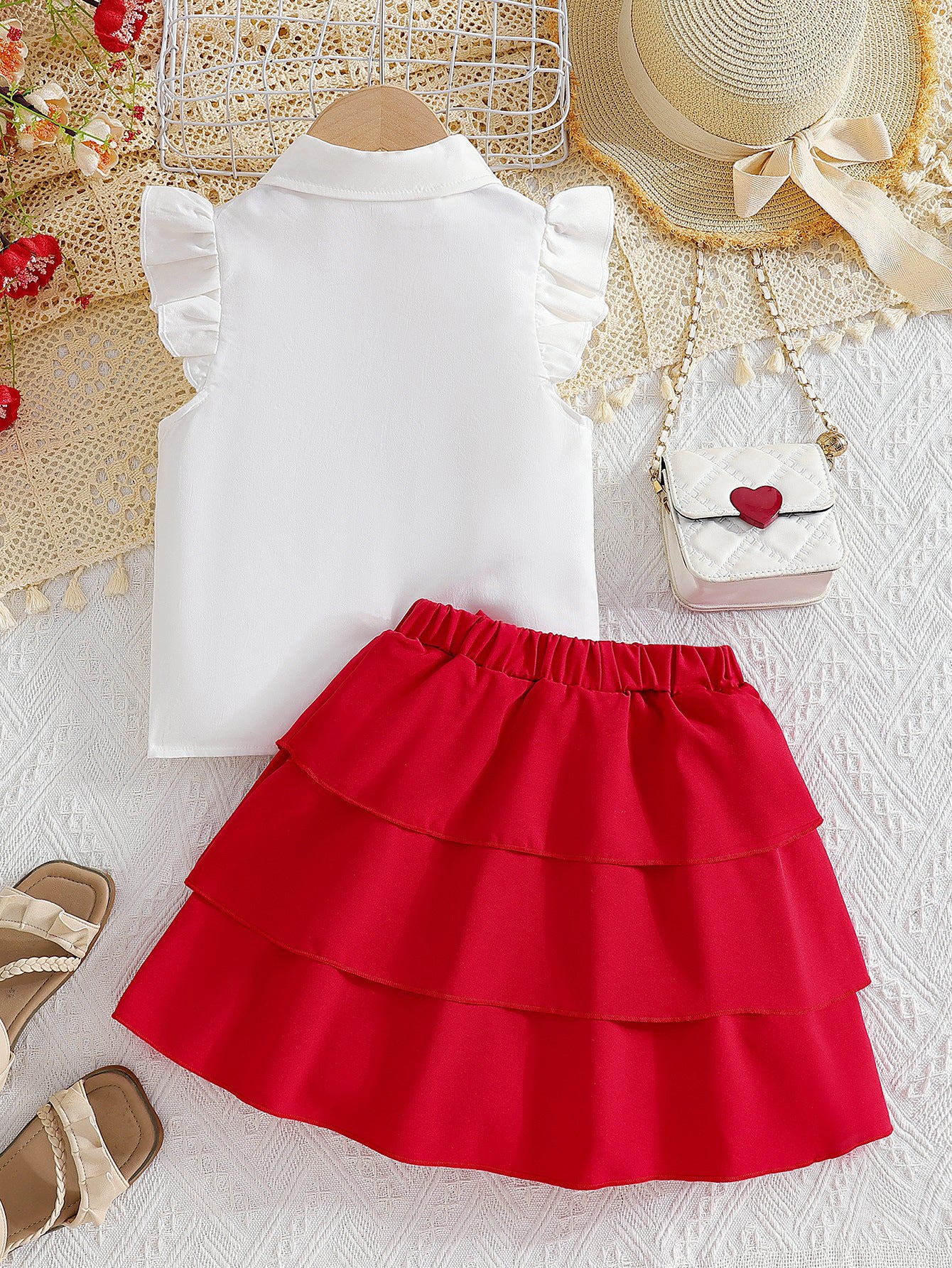 Red Cake Skirt Set