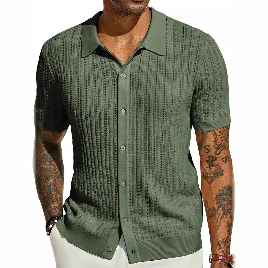 Men's Summer Casual Knit Shirts Short Sleeve, Breathable, Solid Color
