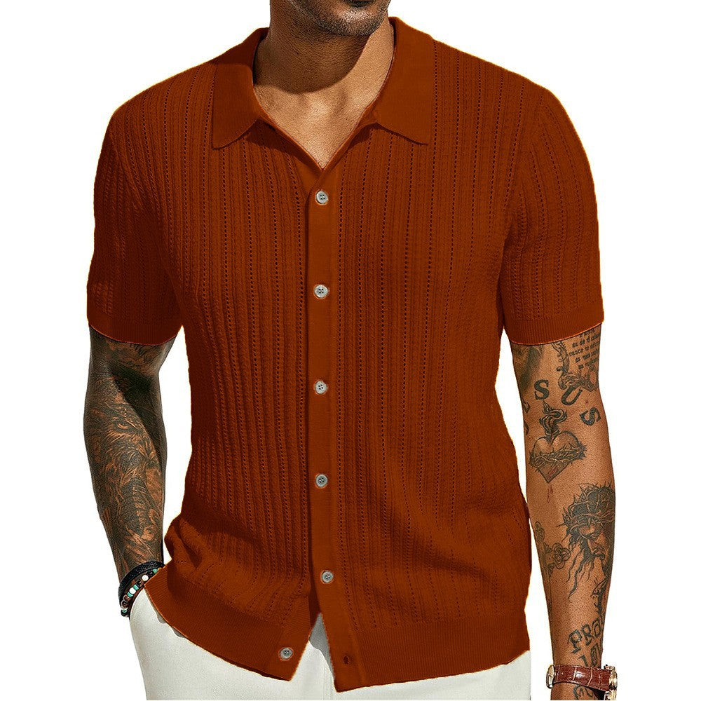 Men's Summer Casual Knit Shirts Short Sleeve, Breathable, Solid Color