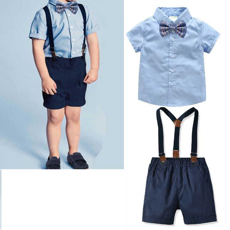 Boys' Summer Cotton Shirt & Bib Pants Set
