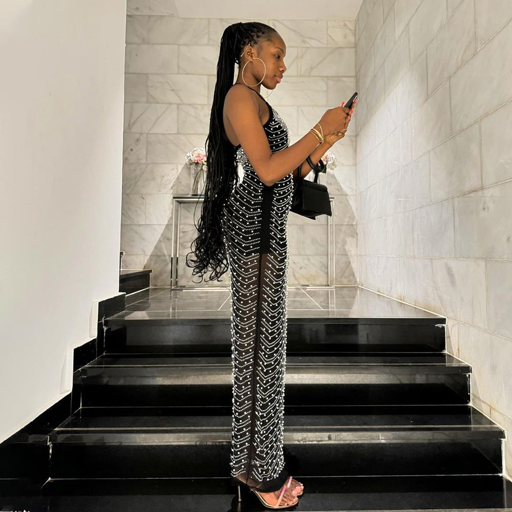 Hot diamond suspender bubble beads party evening dress