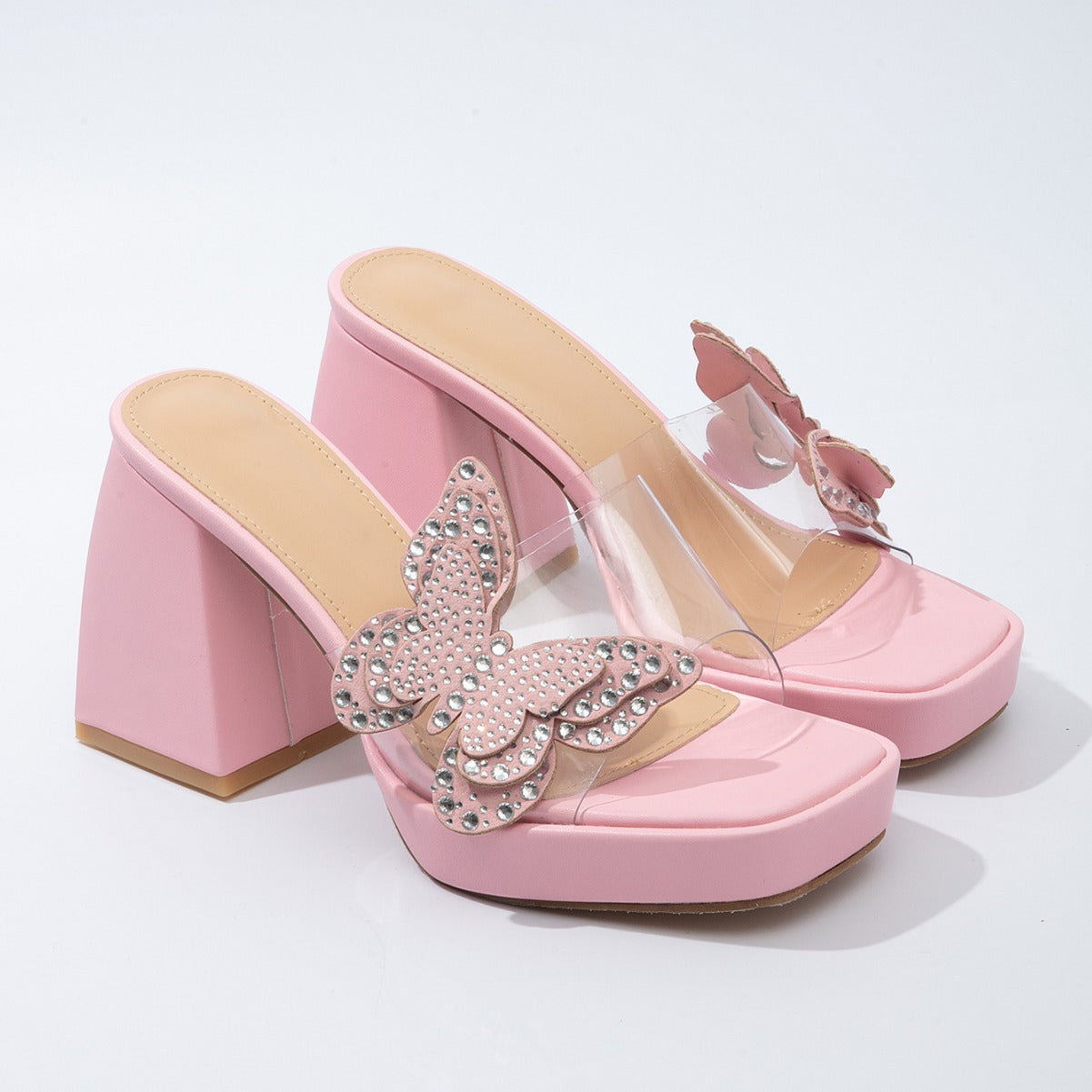 Women's shoes rhinestone bow platform block heel high heel