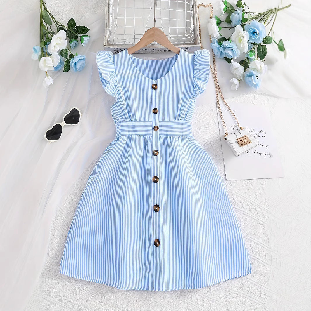 Girls' French Style Pinstripe Dress