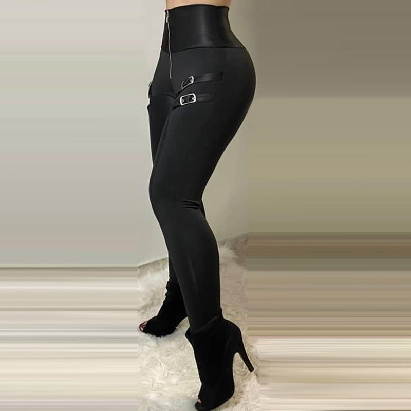 Women's Independent Station Black High-Waisted Skinny Zipper Buckle