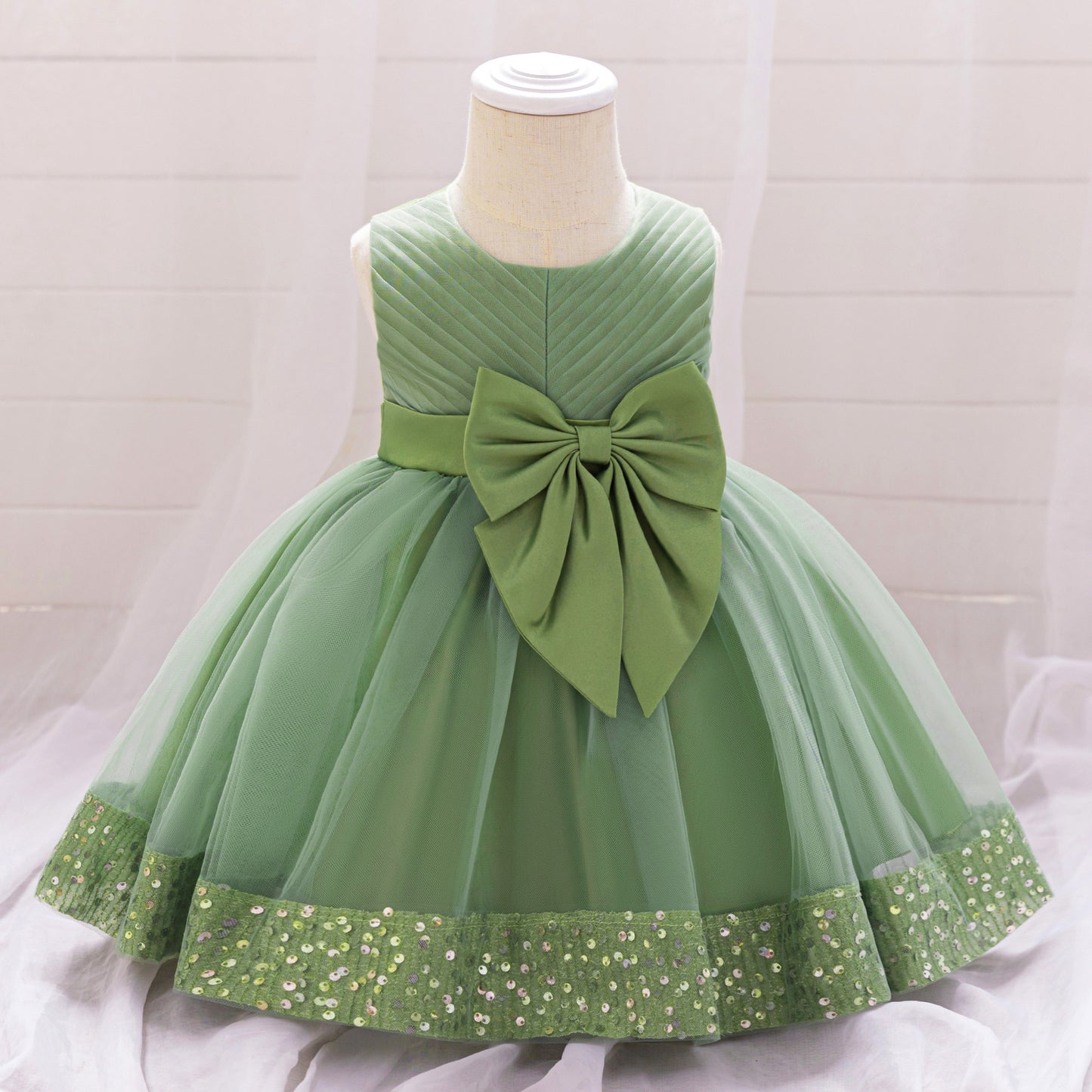 Sequin Bow Mesh Party Dress