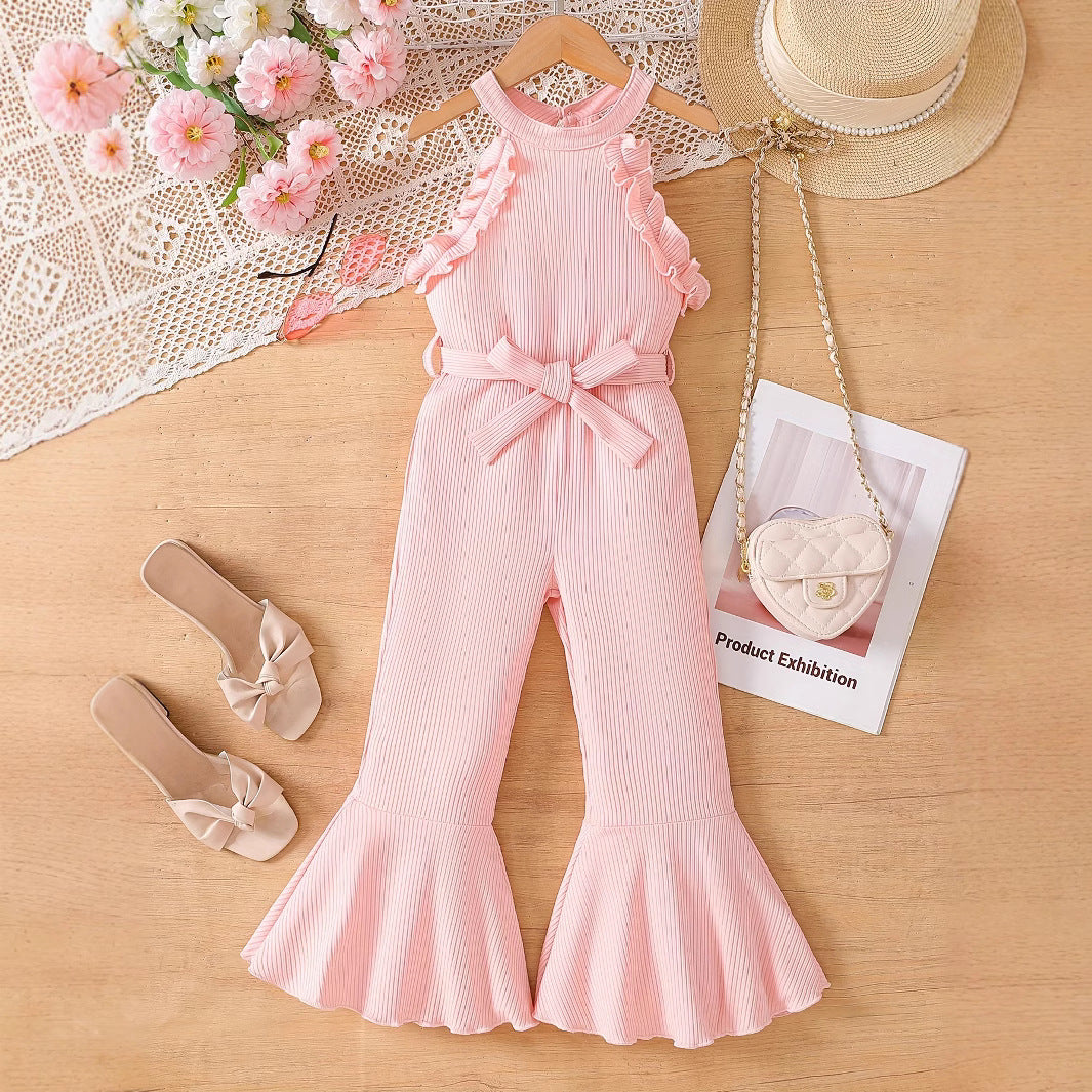 Girls' Pink Striped Jumpsuit