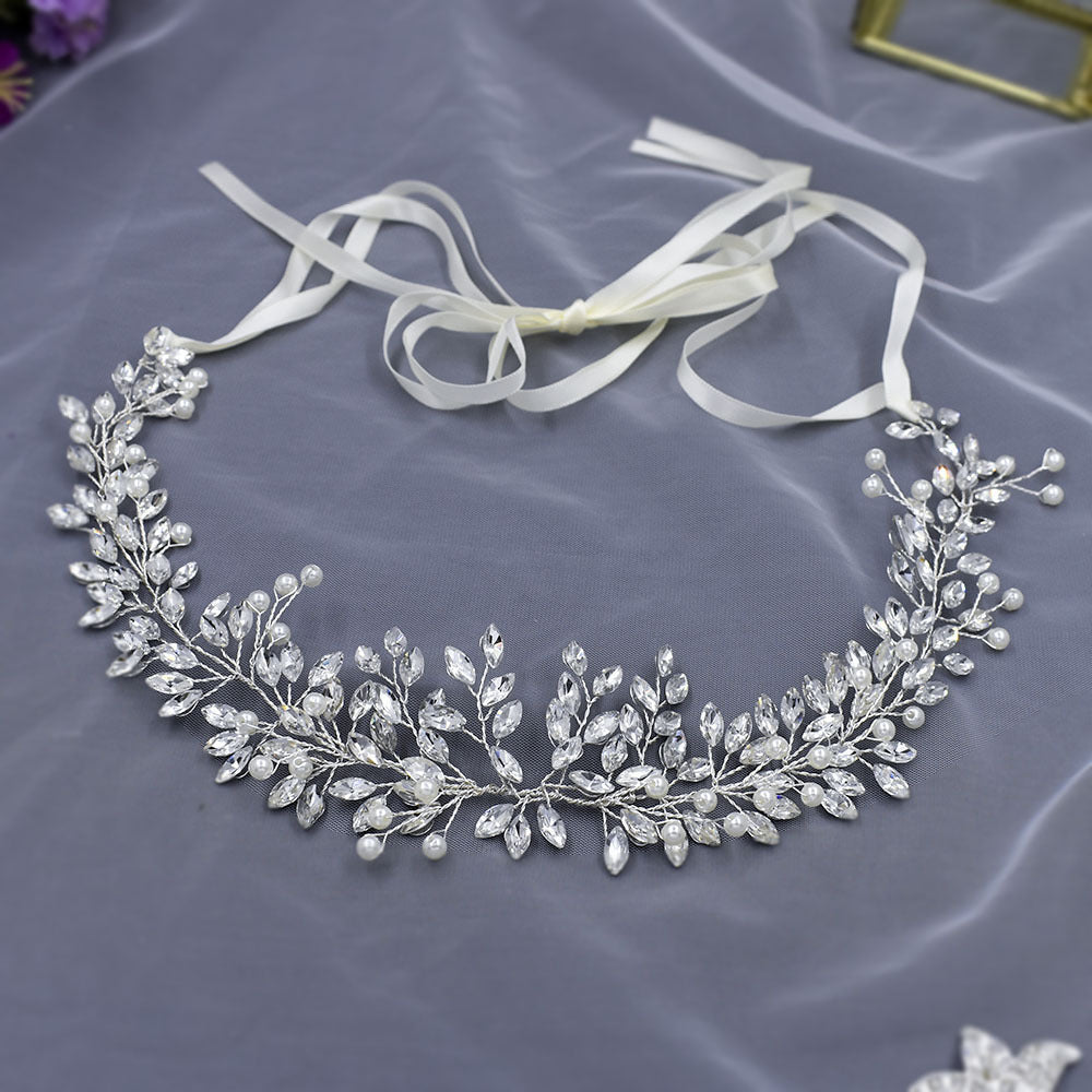 Bridal handmade pearl rhinestone Wedding headband