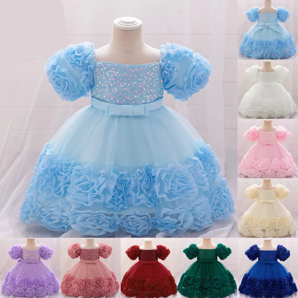 Rosette Ruffle Sequin Princess Dress