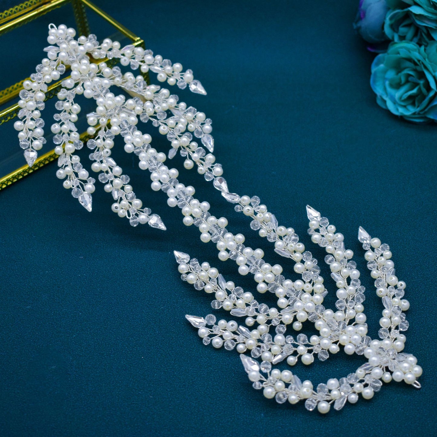 Bridal crystal pearl pressed styling wedding dress headband