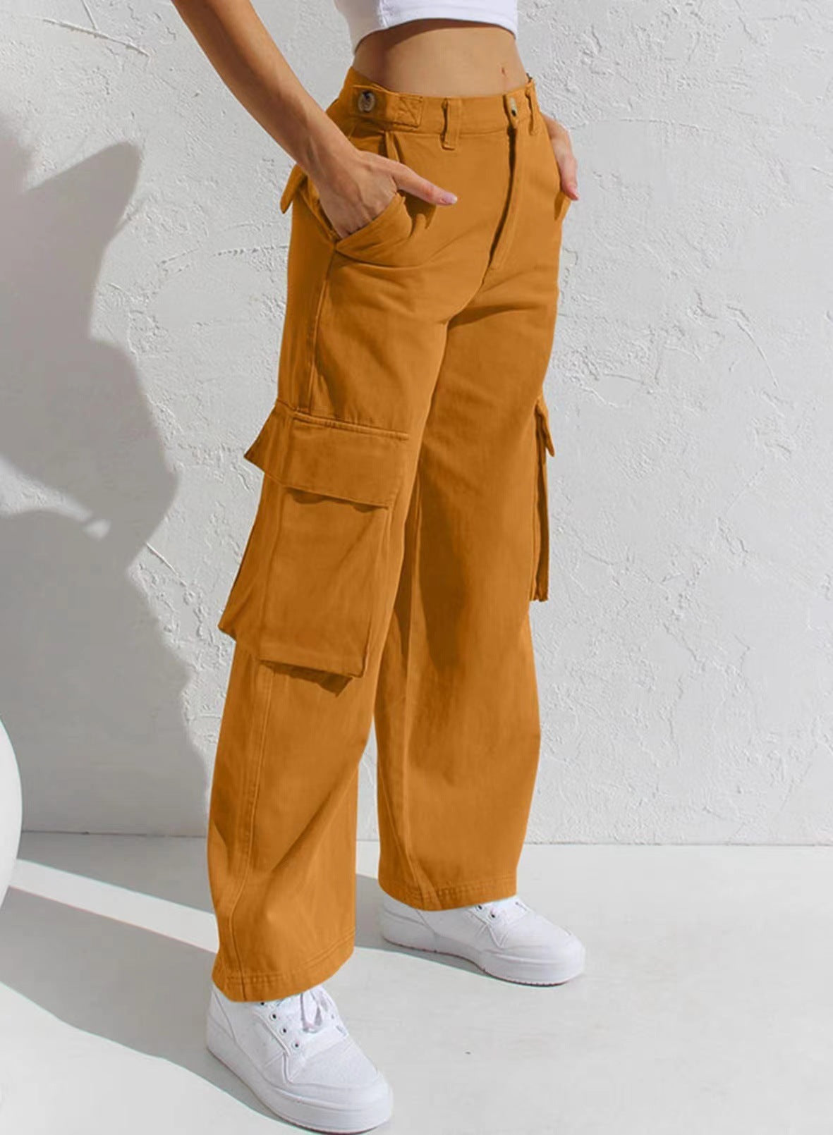 Multi-color straight pocket cargo trousers women
