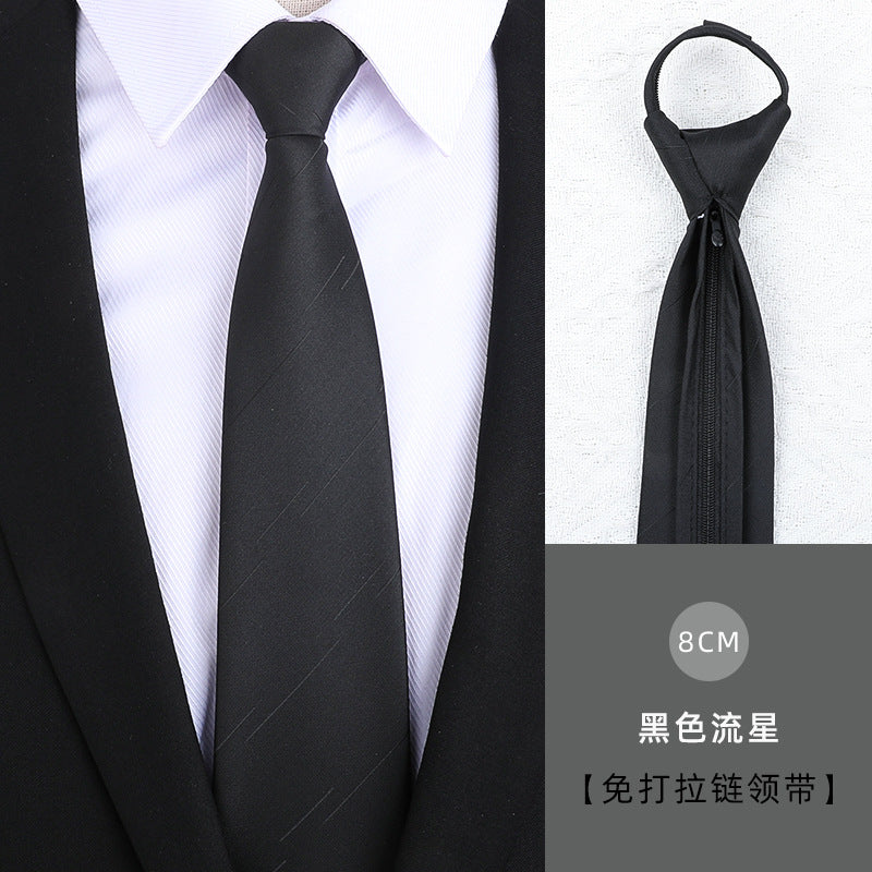 Tie men's formal wear business black glossy narrow zipper professional wedding groom korean zipper hand tie
