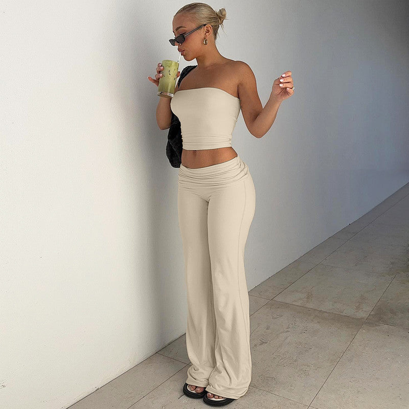 Solid Color Bandeau Top Bell Pants women's Slim Suit