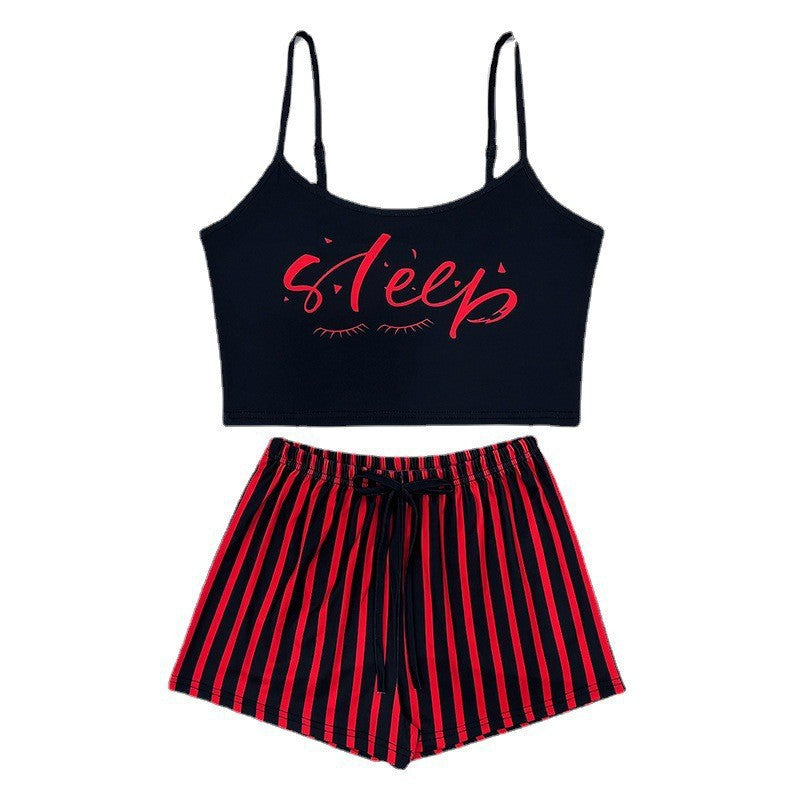 Women's Drawstring Shorts Set Stripe Print Loungewear