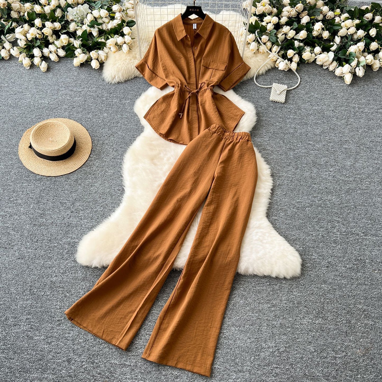 Lace-Up Waist Two-Piece Set
