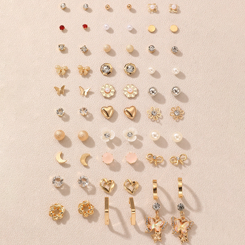 Small Love Pearl Geometric Female Stud Earrings- 30 Pairs
