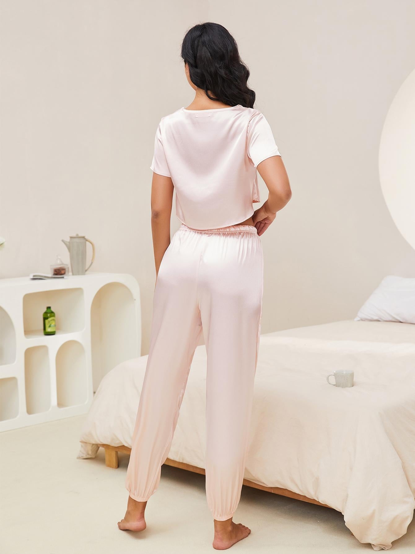 Women's spring and autumn imitation silk short tops