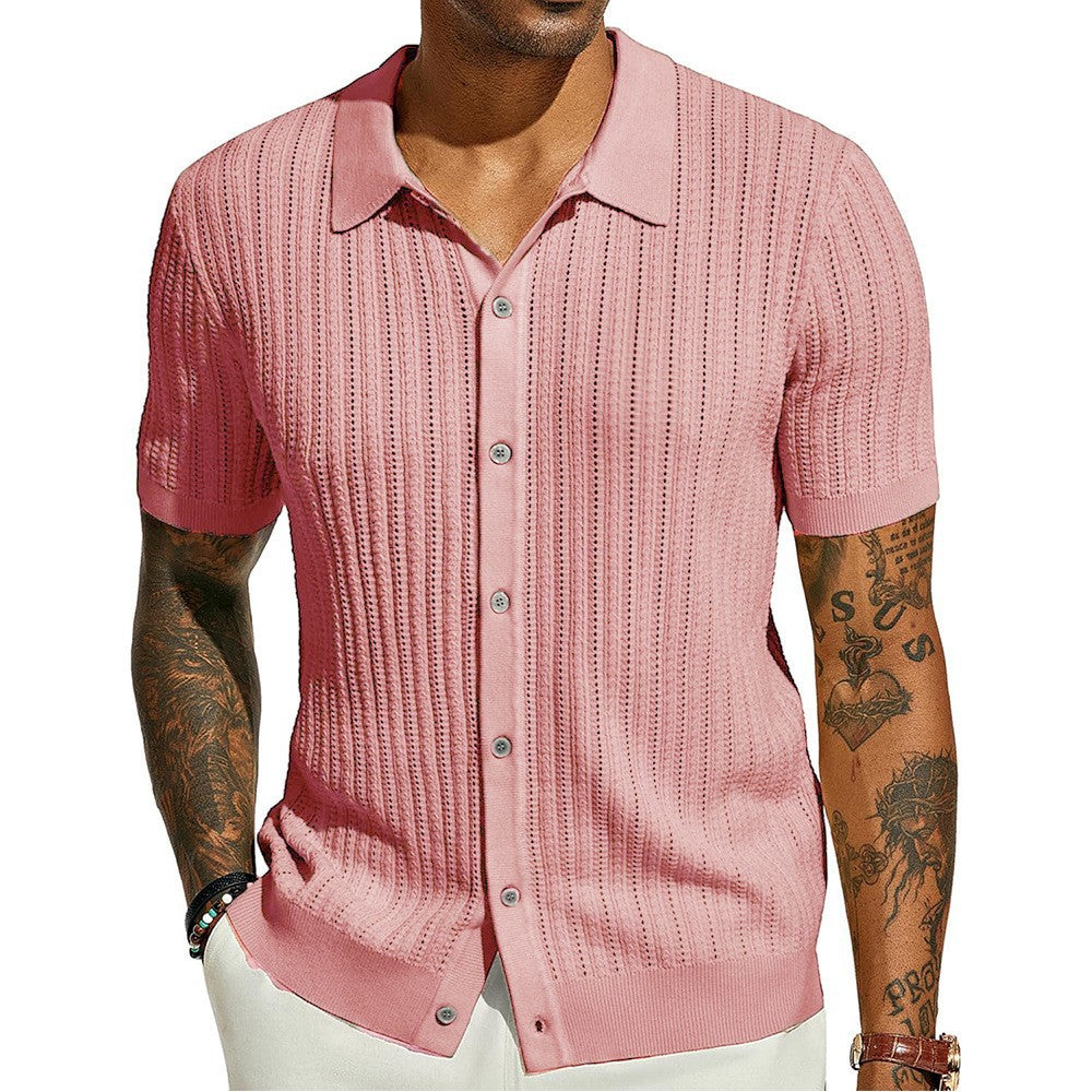 Men's Summer Casual Knit Shirts Short Sleeve, Breathable, Solid Color