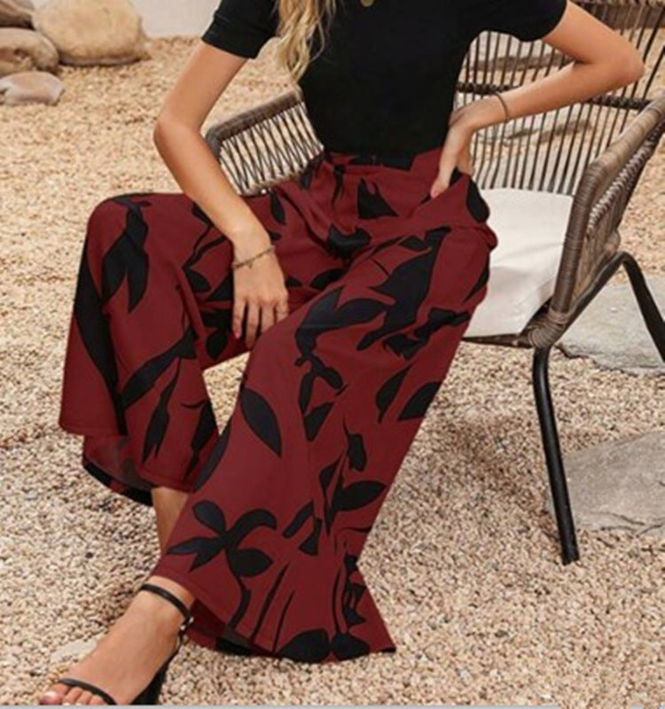 Summer Temperament Elasticated Waist Wide-leg High-waisted Thin Trousers