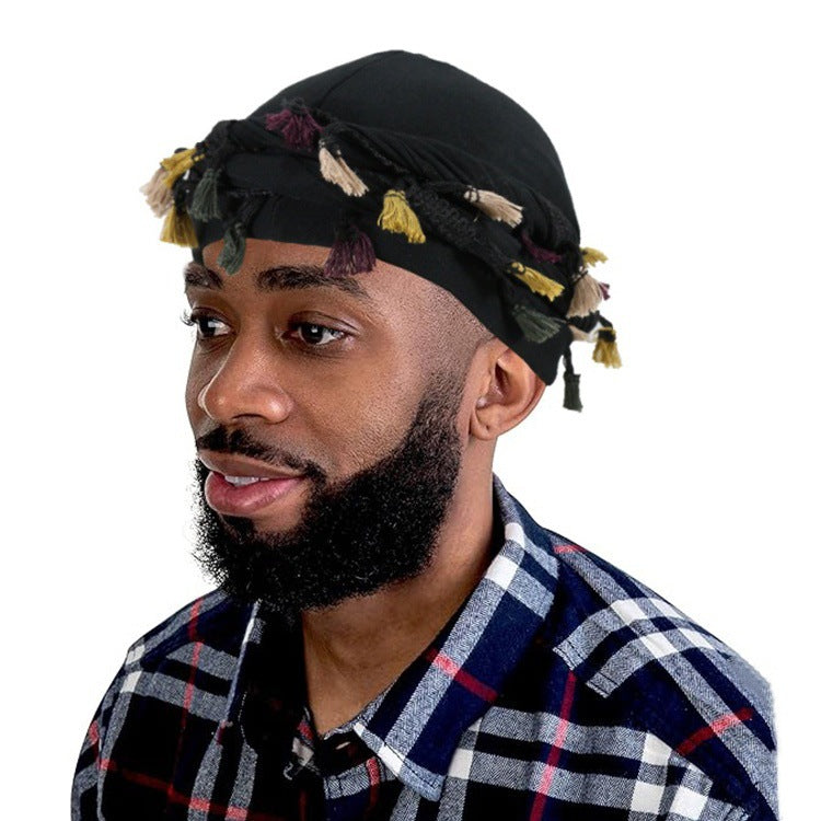 Satin Headscarf Cap with Twisted Beard Tail