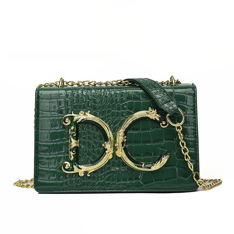 Trendy Croc-Effect Chain Shoulder Bag