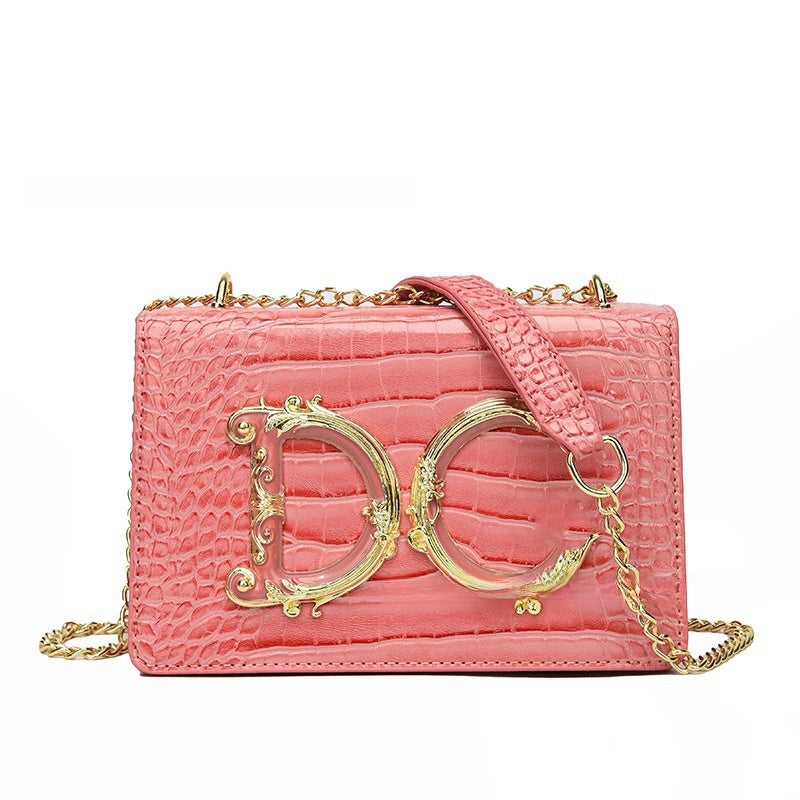 Trendy Croc-Effect Chain Shoulder Bag