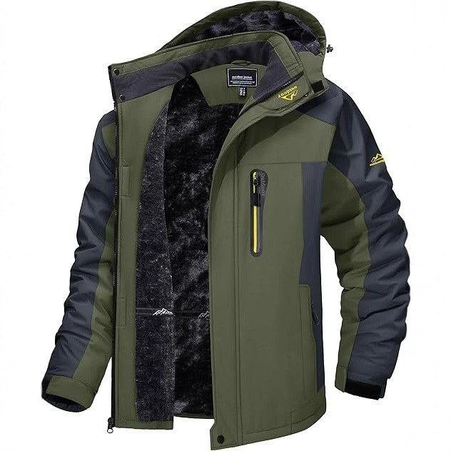 Mens Plus Size Outdoor Velvet Jacket Thick Weatherproof Cotton Hiking Coat