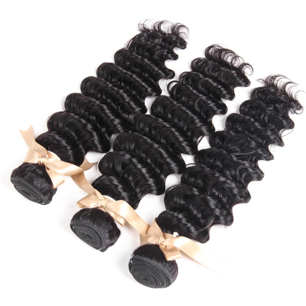 Deep Wave Loose Hair Extensions Natural Color 3 Bundle