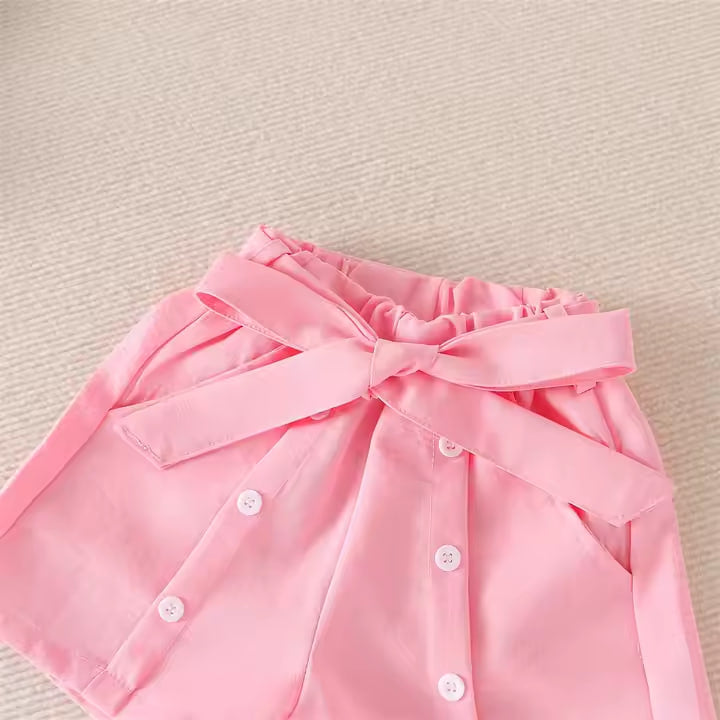 Floral Suspenders & Pink Shorts Set