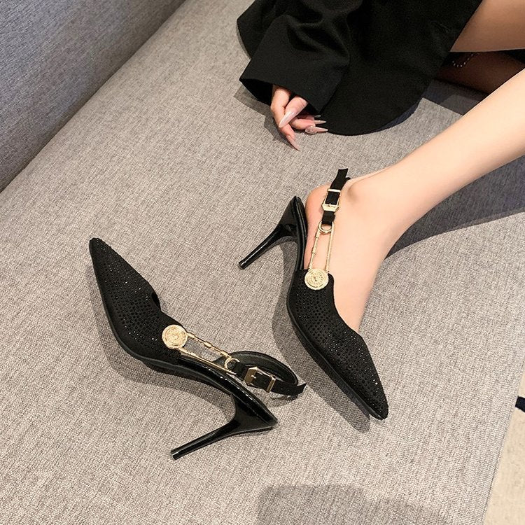 Straight Buckle Rhinestone Stiletto Sandals: Women's Celebrity Banquet