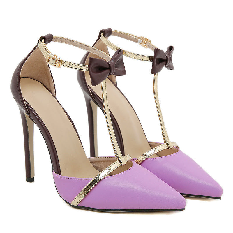 T-Shaped Strap Heel Sandals: Sweet Bow Pointed-Toe Banquet Pumps