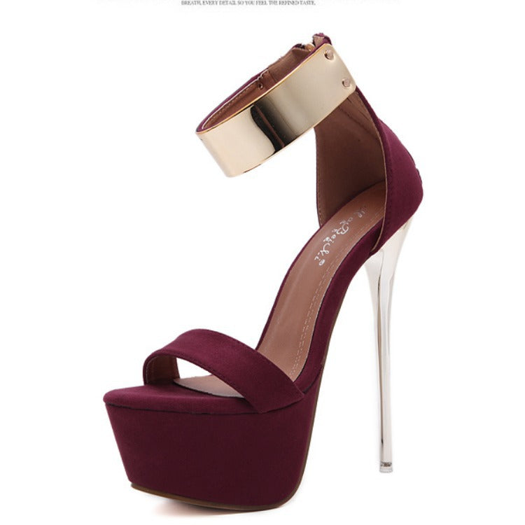 Sequin Rear Zipper Stiletto Sandals: Women's Suede High Heel Shoes