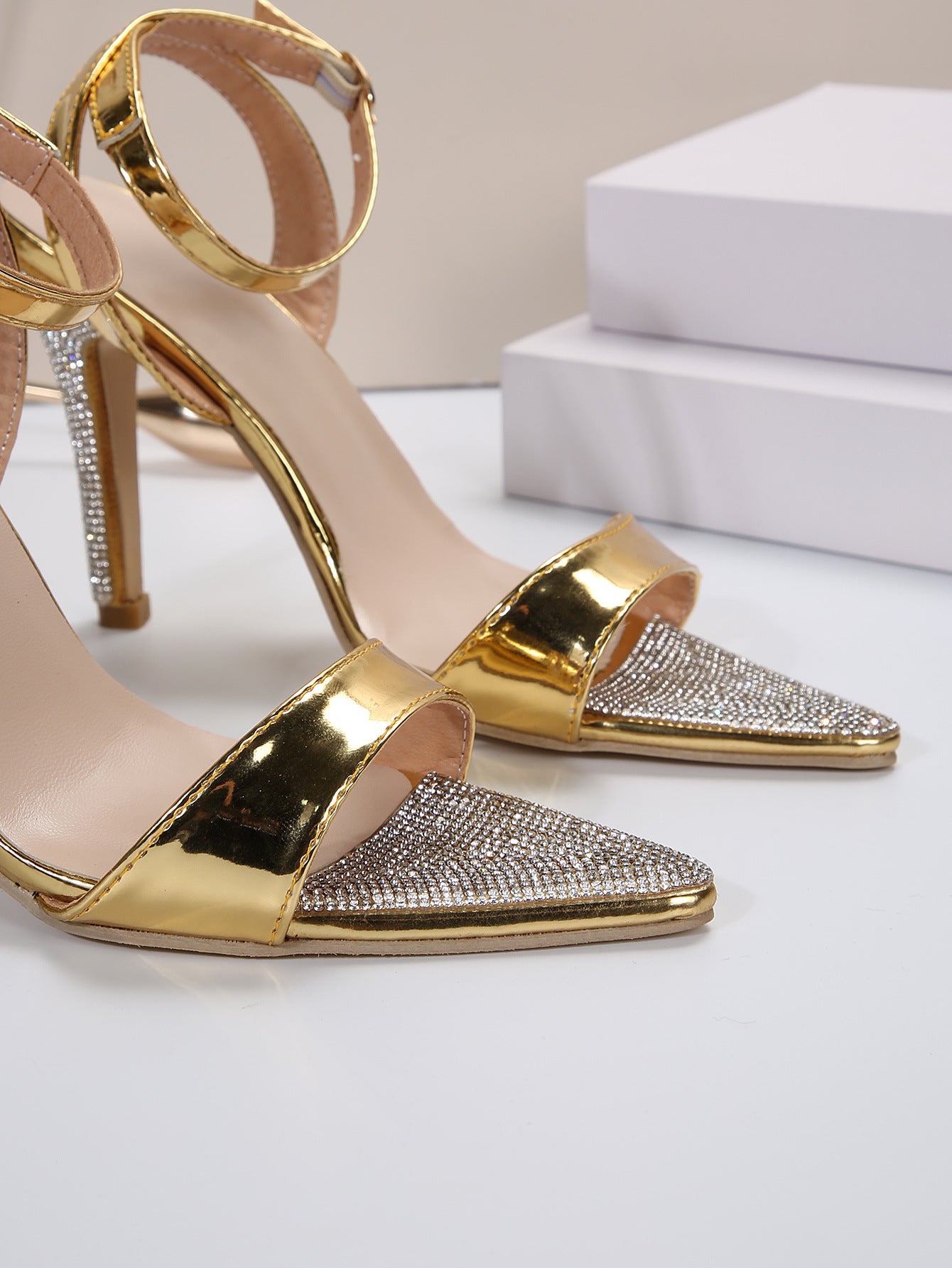 New Style Rhinestone Stiletto Sandals: Ladies' Buckle High Heels