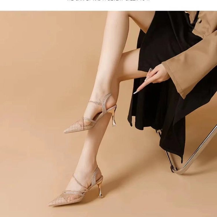 High-End Mesh Heels: Celebrity Half-Toe Stilettos with Design Sense