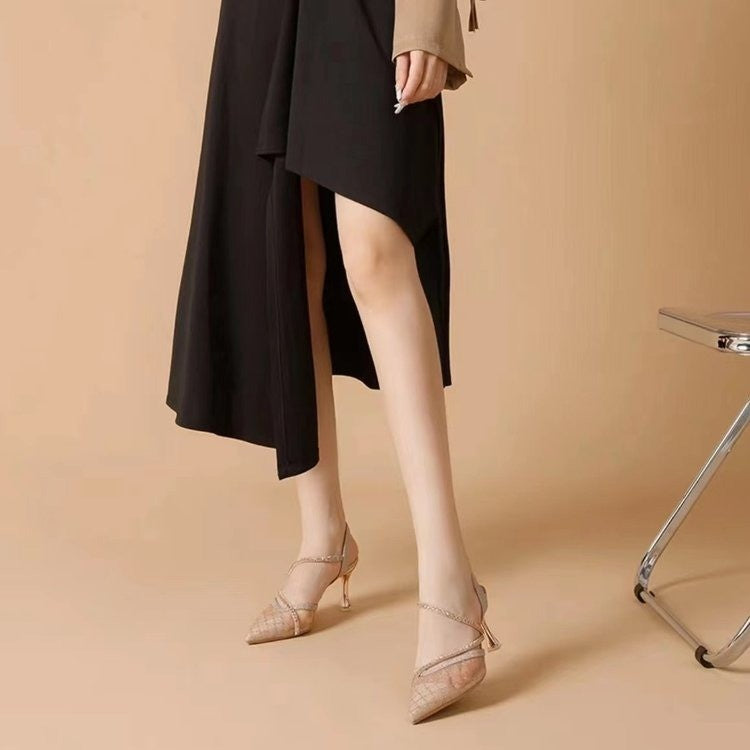 High-End Mesh Heels: Celebrity Half-Toe Stilettos with Design Sense