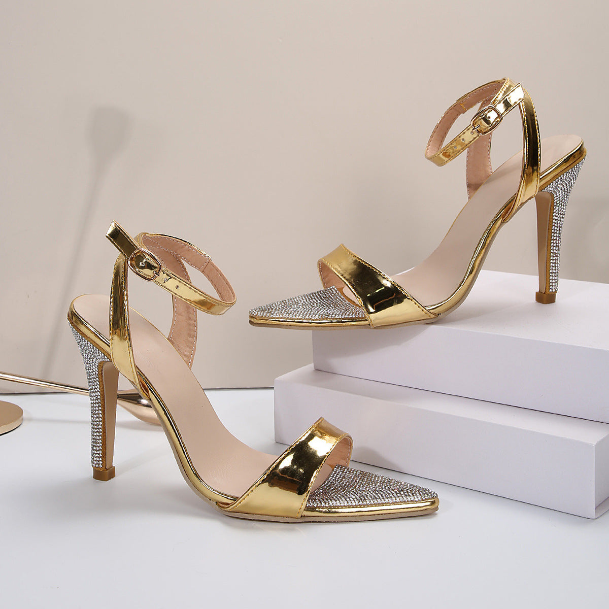New Style Rhinestone Stiletto Sandals: Ladies' Buckle High Heels
