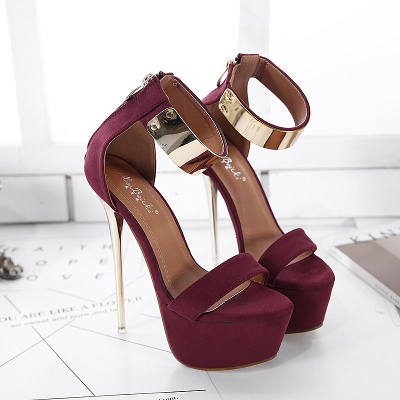 Sequin Rear Zipper Stiletto Sandals: Women's Suede High Heel Shoes