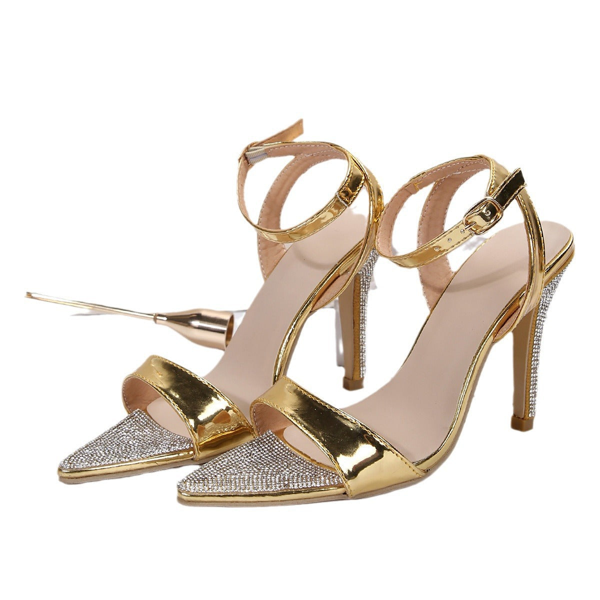 New Style Rhinestone Stiletto Sandals: Ladies' Buckle High Heels