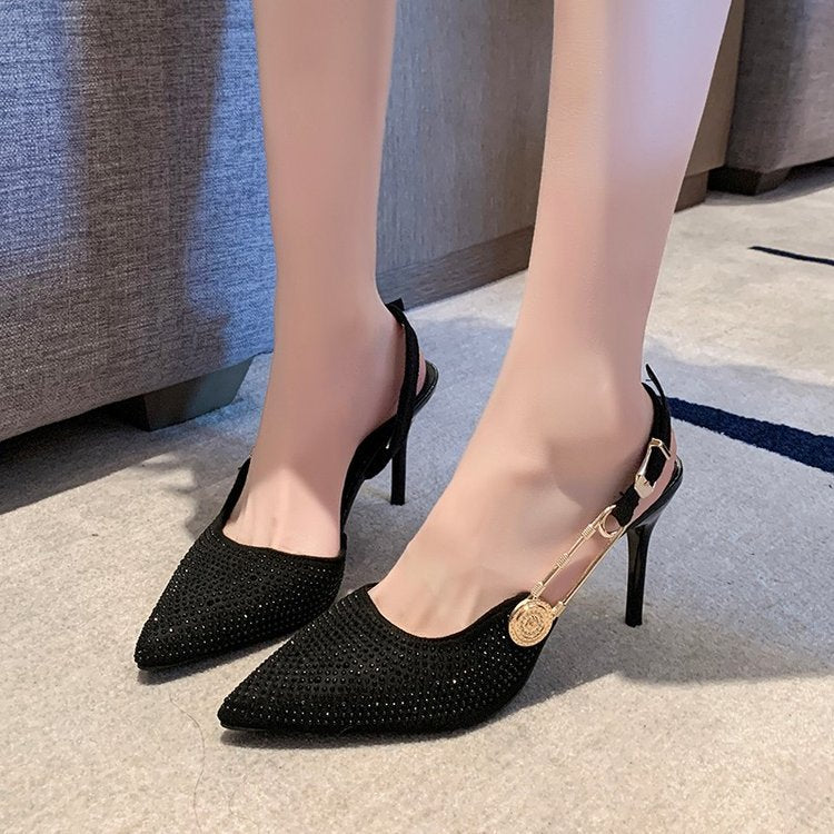 Straight Buckle Rhinestone Stiletto Sandals: Women's Celebrity Banquet