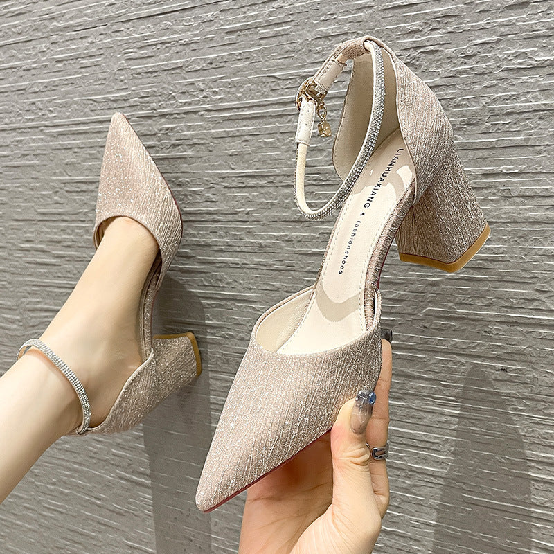 Versatile Fashion Block Heel Sandals: New Pointed Toe High Heels