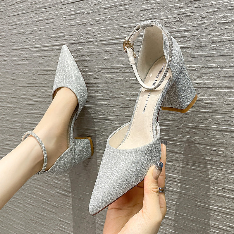 Versatile Fashion Block Heel Sandals: New Pointed Toe High Heels