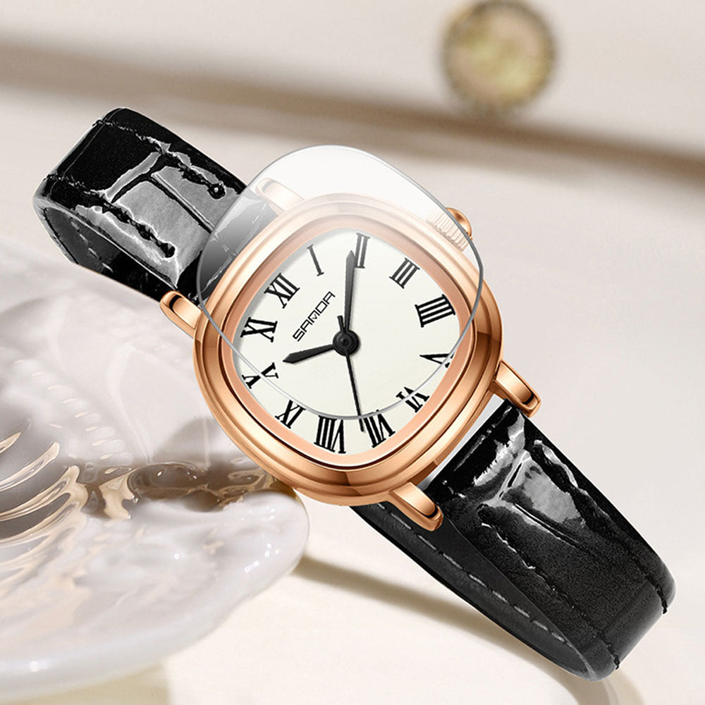 Classic Square Roman Numeral Women's Watch - Leather Strap Quartz