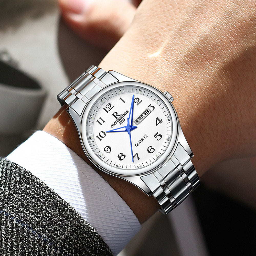 Gold Waterproof Quartz Watch with Large Dial & Luminous Hands