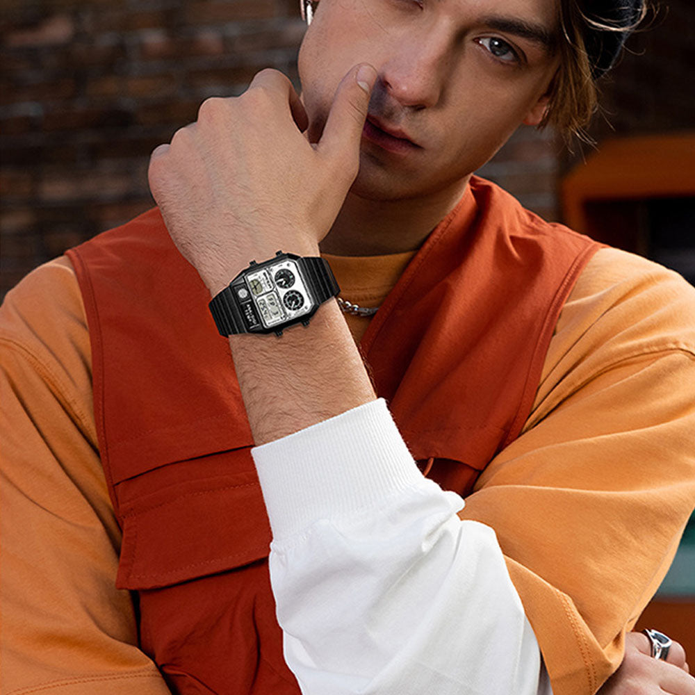 Dual Display Sports Watch with Temperature & World Time